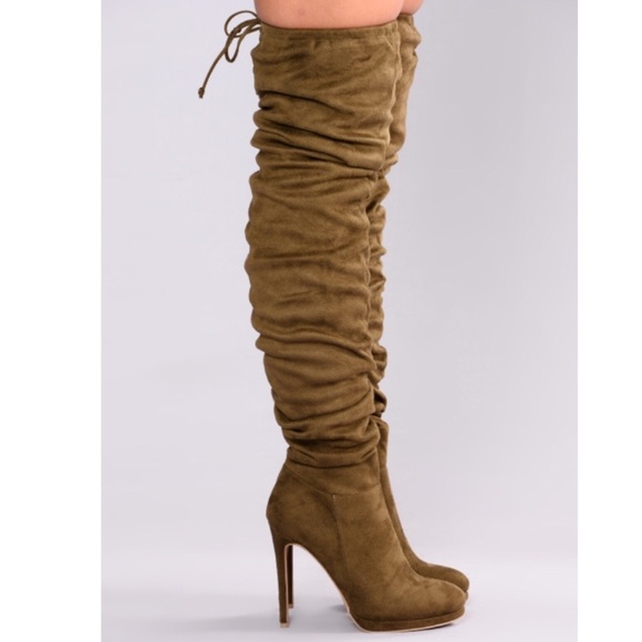 Lorene Thigh High Olive Boots NWOT - Picture 3 of 5